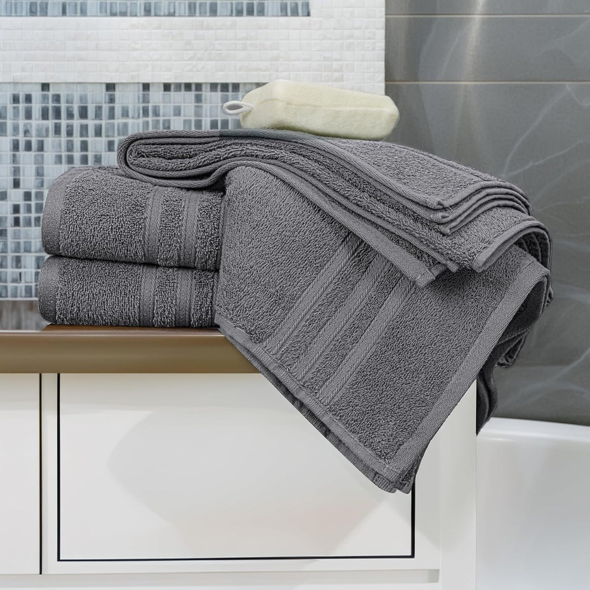 Tens Towels 4 Piece Bath Towels 27x54 Inches, Dark Grey