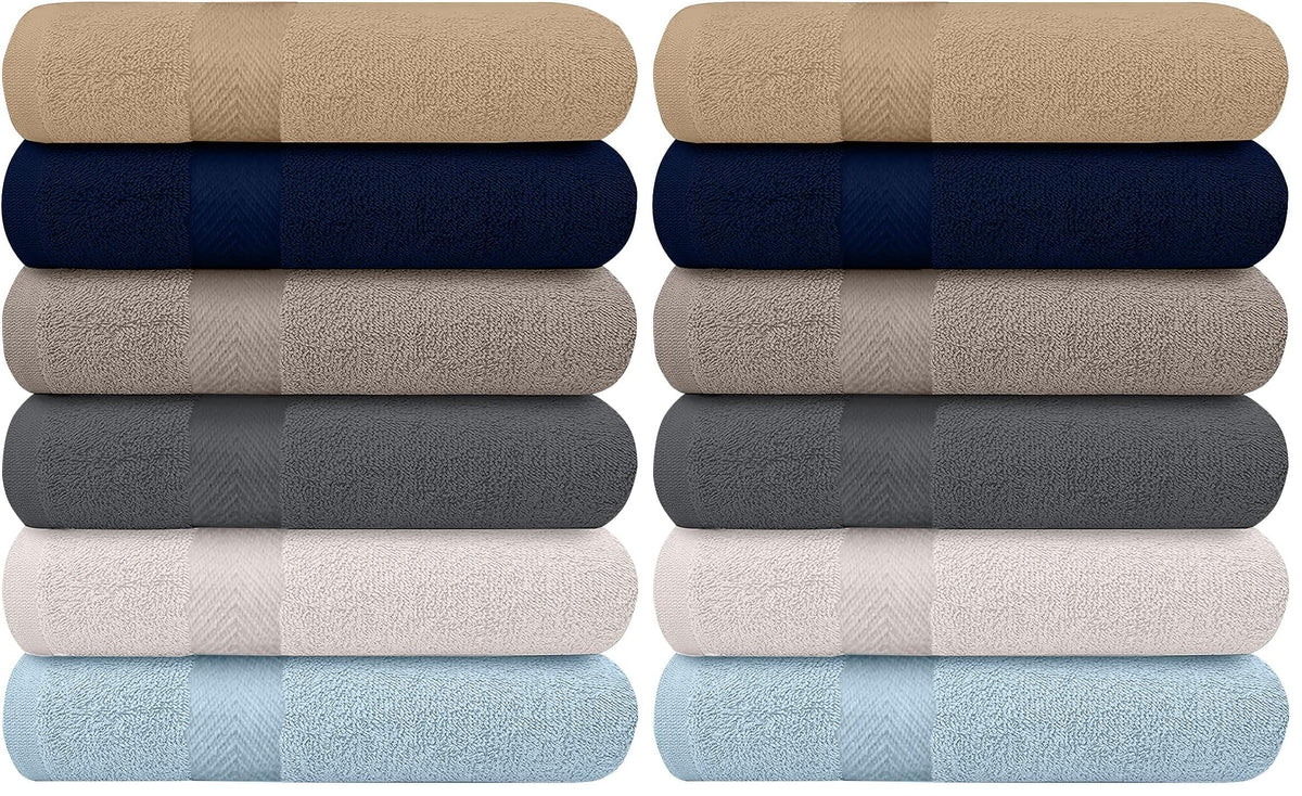 KAHAF Collection 6-Pack Bath Towels - Lightweight - Extra Absorbent - 100% Cotton - Shower towels (Multi, 27 inchesx54 inches)