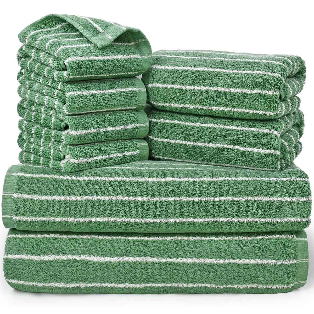 8 Piece Black and Ivory Towel Set, Super Soft & Absorbent Cotton Striped