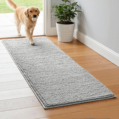 SUBRTEX Bathroom Rugs Chenille Bath Rug Soft Short Plush Bath Mat Soft Shower Mat Water Absorbent Shower Mat Quick Dry Machine Washable(White,18" x 24")