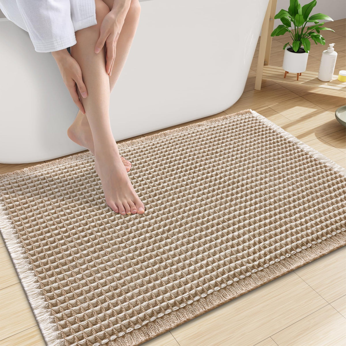 Smiry Waffle Bath Mat 30X20, Extra Soft Absorbent Bathroom Rugs, Brown