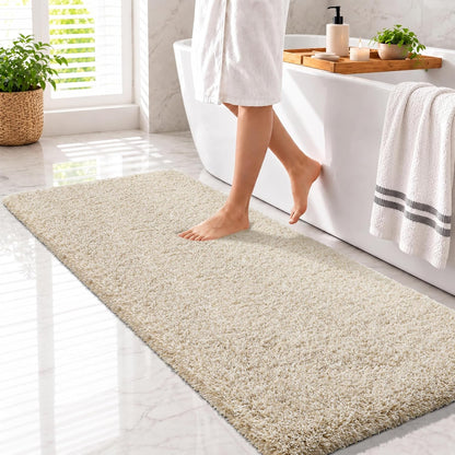 Yimobra Bathroom Rugs Non Slip Washable, Ultra Soft and Water Absorbent Bath Mats, Fluffy Shower Mat Outside, Plush Matts for Bathroom Floor/Sink, 24X17, Home Decor Accessories, Light Gray and White