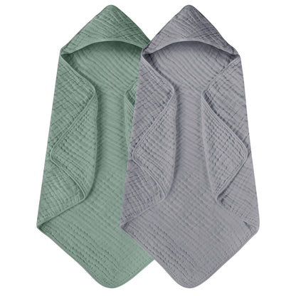 Yoofoss Hooded Baby Bath Towels 2 Pack 100% Muslin Organic Cotton with Hood