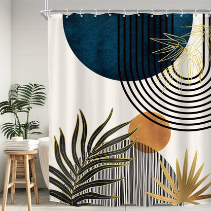 KOMLLEX Mid Century Green Boho Shower Curtain, Abstract Modern Shower Curtains for Bathroom, Plant Botanical Minimalist Leaf Arch Sun Fabric Liner Waterproof Polyester 12 Pack Hooks 60Wx72L Inches