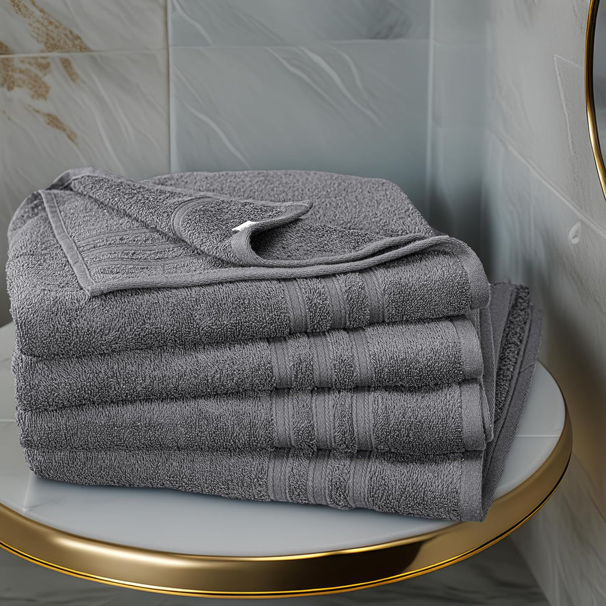 Tens Towels 4 Piece Bath Towels 27x54 Inches, Dark Grey