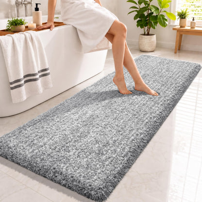 Yimobra Bathroom Rugs Non Slip Washable, Ultra Soft and Water Absorbent Bath Mats, Fluffy Shower Mat Outside, Plush Matts for Bathroom Floor/Sink, 24X17, Home Decor Accessories, Light Gray and White