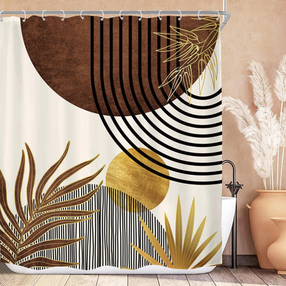 KOMLLEX Mid Century Green Boho Shower Curtain, Abstract Modern Shower Curtains for Bathroom, Plant Botanical Minimalist Leaf Arch Sun Fabric Liner Waterproof Polyester 12 Pack Hooks 60Wx72L Inches