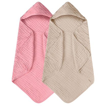 Yoofoss Hooded Baby Bath Towels 2 Pack 100% Muslin Organic Cotton with Hood