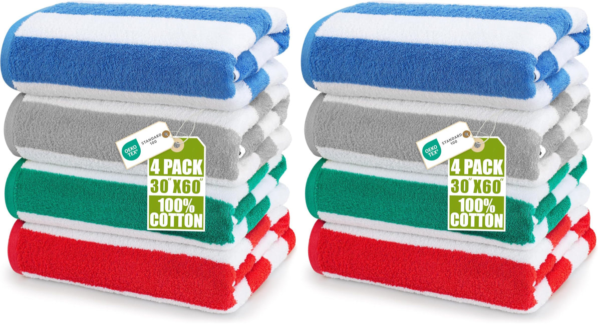 Utopia Towels Beach Towels, 4 Pack, 30x60 in, Bath Towels Cotton, Variety