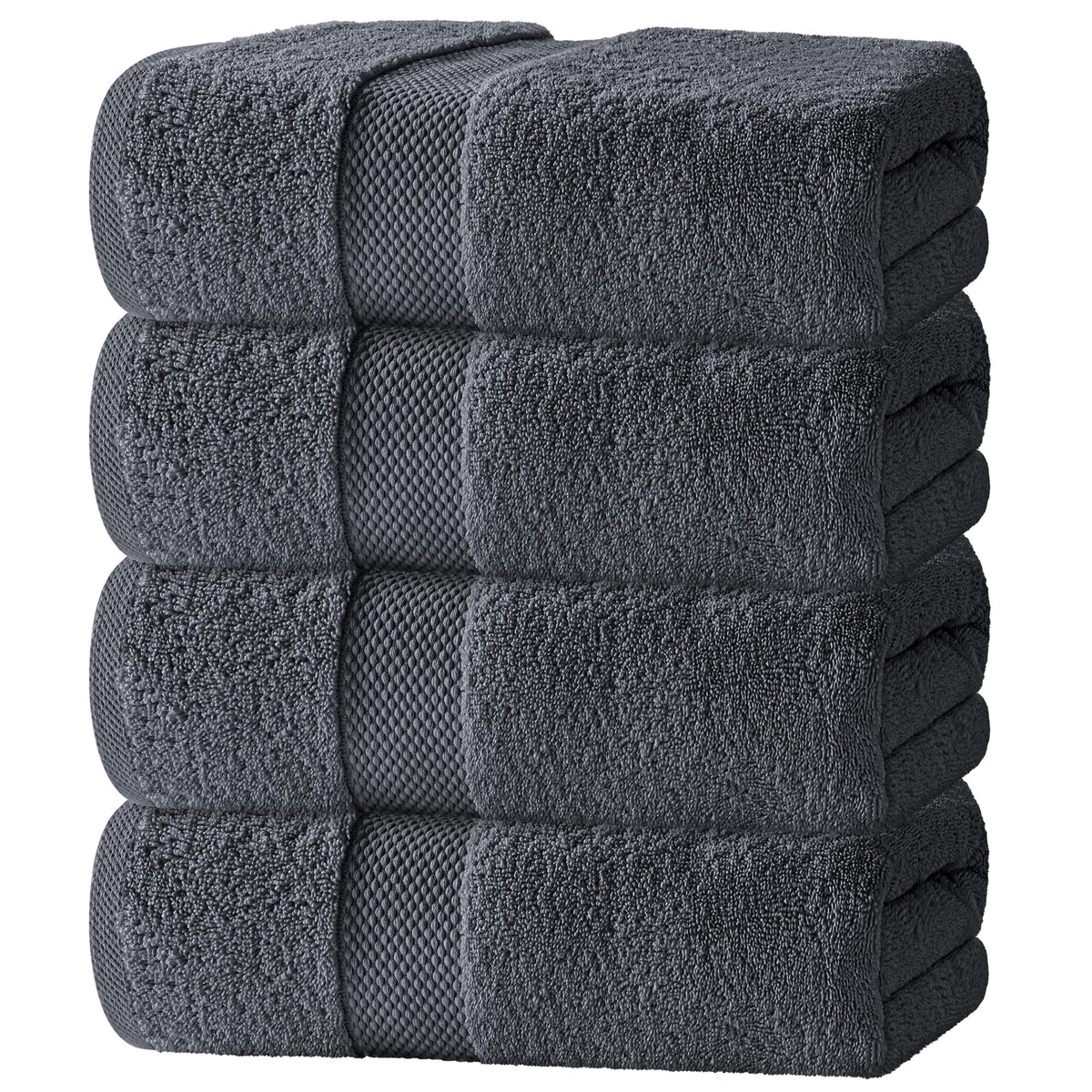 White Classic Luxury Dolphin Gray Bath Towels 4 Pack, 27x54, Turkish Cotton