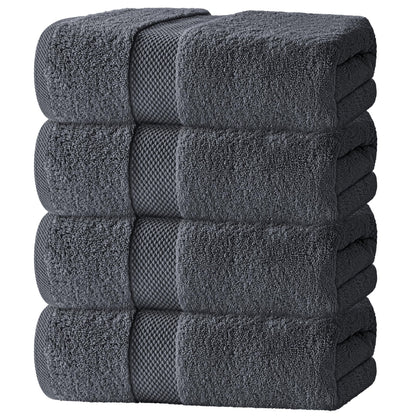 White Classic Luxury Dolphin Gray Bath Towels 4 Pack, 27x54, Turkish Cotton