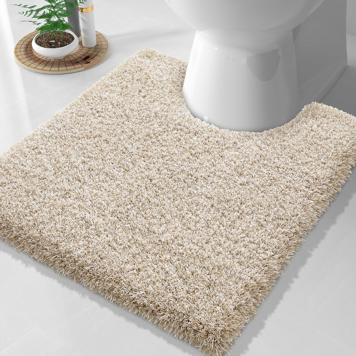 Yimobra Bathroom Rugs Non Slip Washable, Ultra Soft and Water Absorbent Bath Mats, Fluffy Shower Mat Outside, Plush Matts for Bathroom Floor/Sink, 24X17, Home Decor Accessories, Light Gray and White