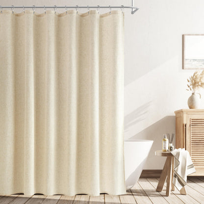 Naturoom Linen Shower Curtain 72 Inch Long for Bathroom Beige 1 Panel
