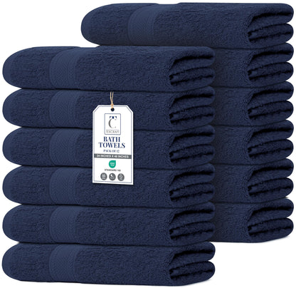 Large Bath Towels Set of 6 – 100% Cotton Terry – 24" x 50" – Quick Dry, Soft & Highly Absorbent – Grey Towels for Bathroom, Gym, Spa, Pool & Daily Use