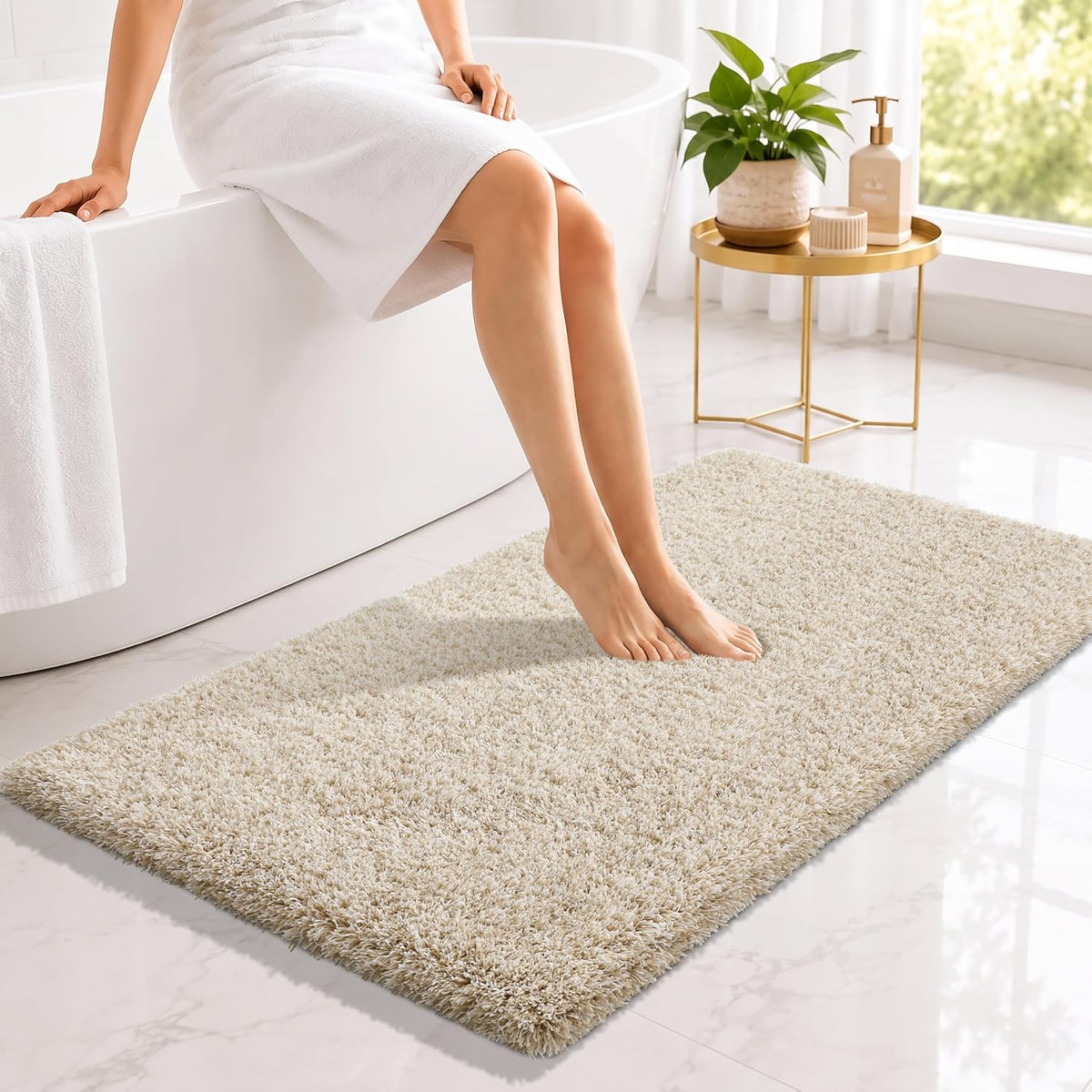 Yimobra Bathroom Rugs Non Slip Washable, Ultra Soft and Water Absorbent Bath Mats, Fluffy Shower Mat Outside, Plush Matts for Bathroom Floor/Sink, 24X17, Home Decor Accessories, Light Gray and White