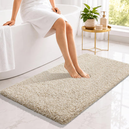 Yimobra Bathroom Rugs Non Slip Washable, Ultra Soft and Water Absorbent Bath Mats, Fluffy Shower Mat Outside, Plush Matts for Bathroom Floor/Sink, 24X17, Home Decor Accessories, Light Gray and White