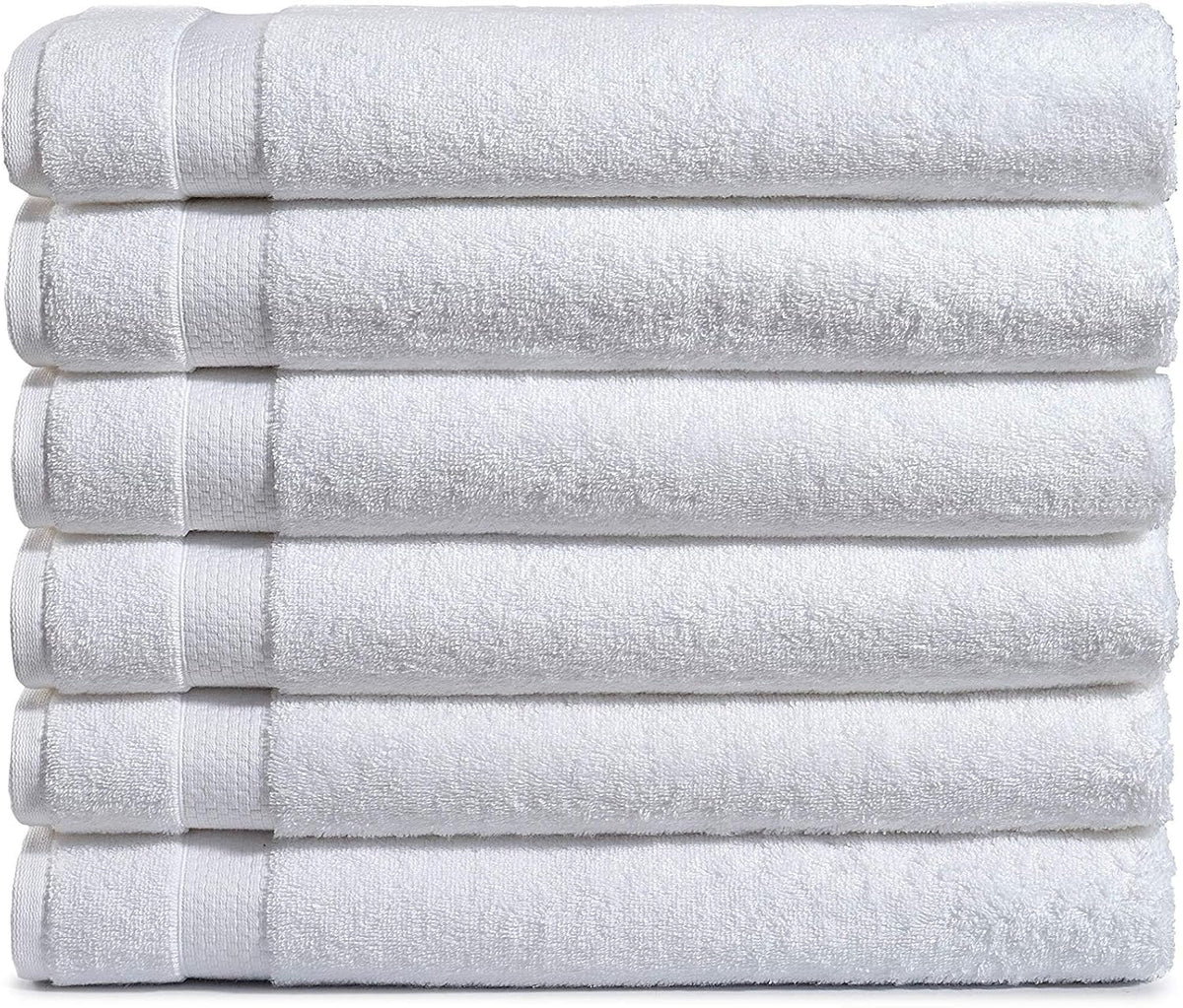 Amazon Basics 6-Pack Bath Towels, 100% Ring Spun Cotton, 600 GSM, Lightweight and Highly Absorbent, Quick Drying, Hotel Quality, 27 x 54 inches, White