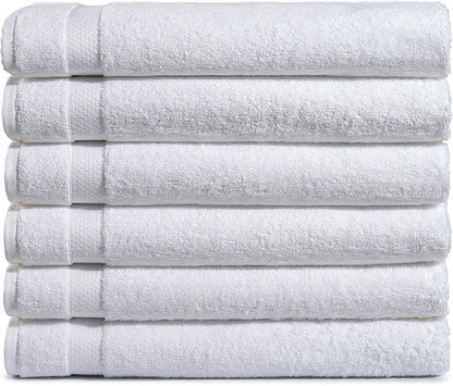 Amazon Basics 6-Pack Bath Towels, 100% Ring Spun Cotton, 600 GSM, Lightweight and Highly Absorbent, Quick Drying, Hotel Quality, 27 x 54 inches, White