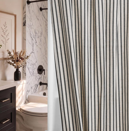 Farmhouse Striped Shower Curtain Set, Linen Blend Fabric with Detachable Polyester Liner, Breathable & Machine Washable, Rustic Sage for Bathroom Decor Standard 72" W x 72" L - Hooks Not Included