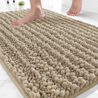 Yimobra Bathroom Rugs Non-Slip Washable – Extra Soft & Absorbent Chenille Bath Mat, Quick-Dry Plush Shaggy Floor & Vanity Bath Rugs for Tub & Shower, Modern Home Decor Accessories, 24 x 17, Grey