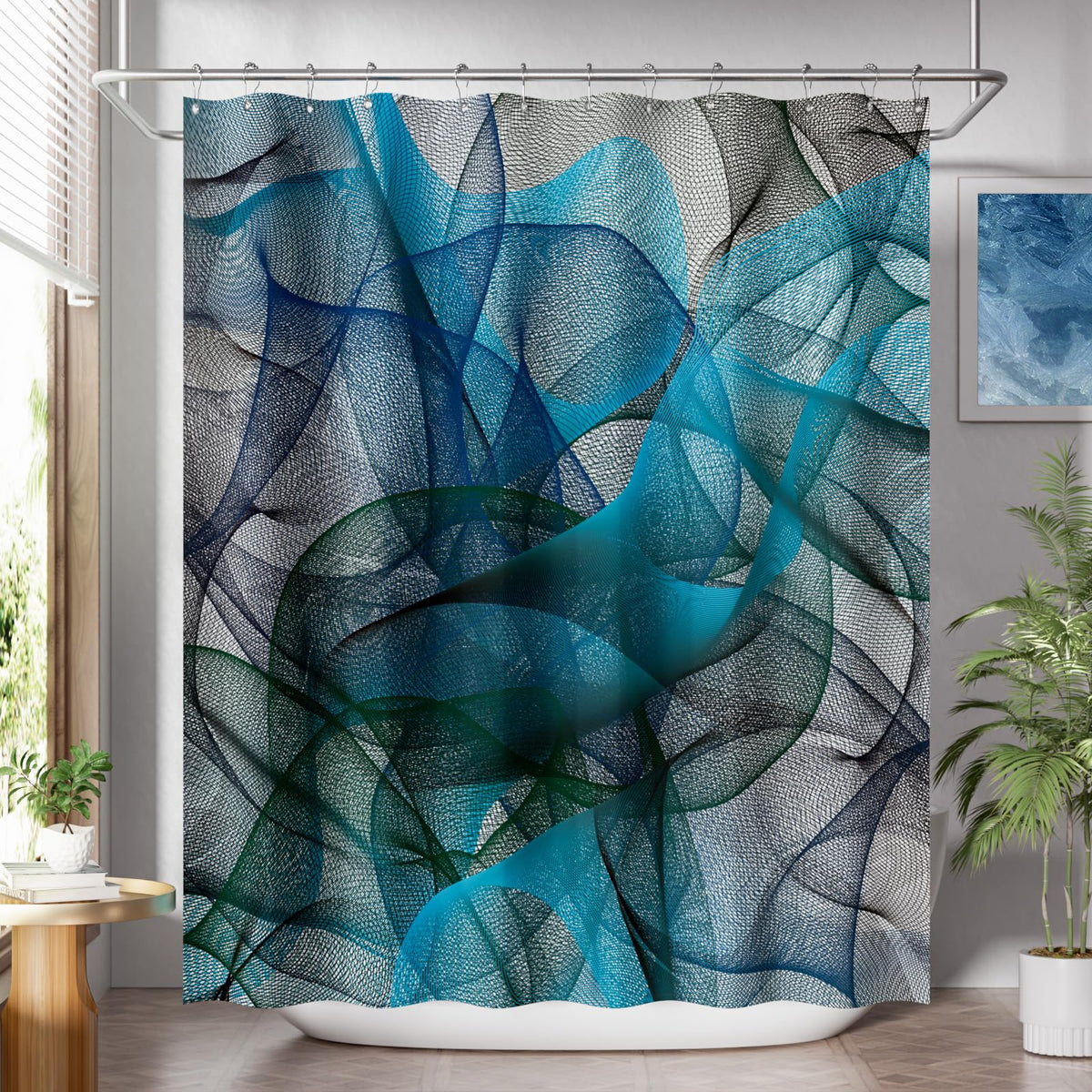 AmazerBath Shower Curtain, Washable Cloth Black Shower Curtain Sets with 12 Shower Curtain Hooks, Fabric Rustic Black and White Striped Curtain, Farmhouse Bathroom Curtains, 72x72 Inches