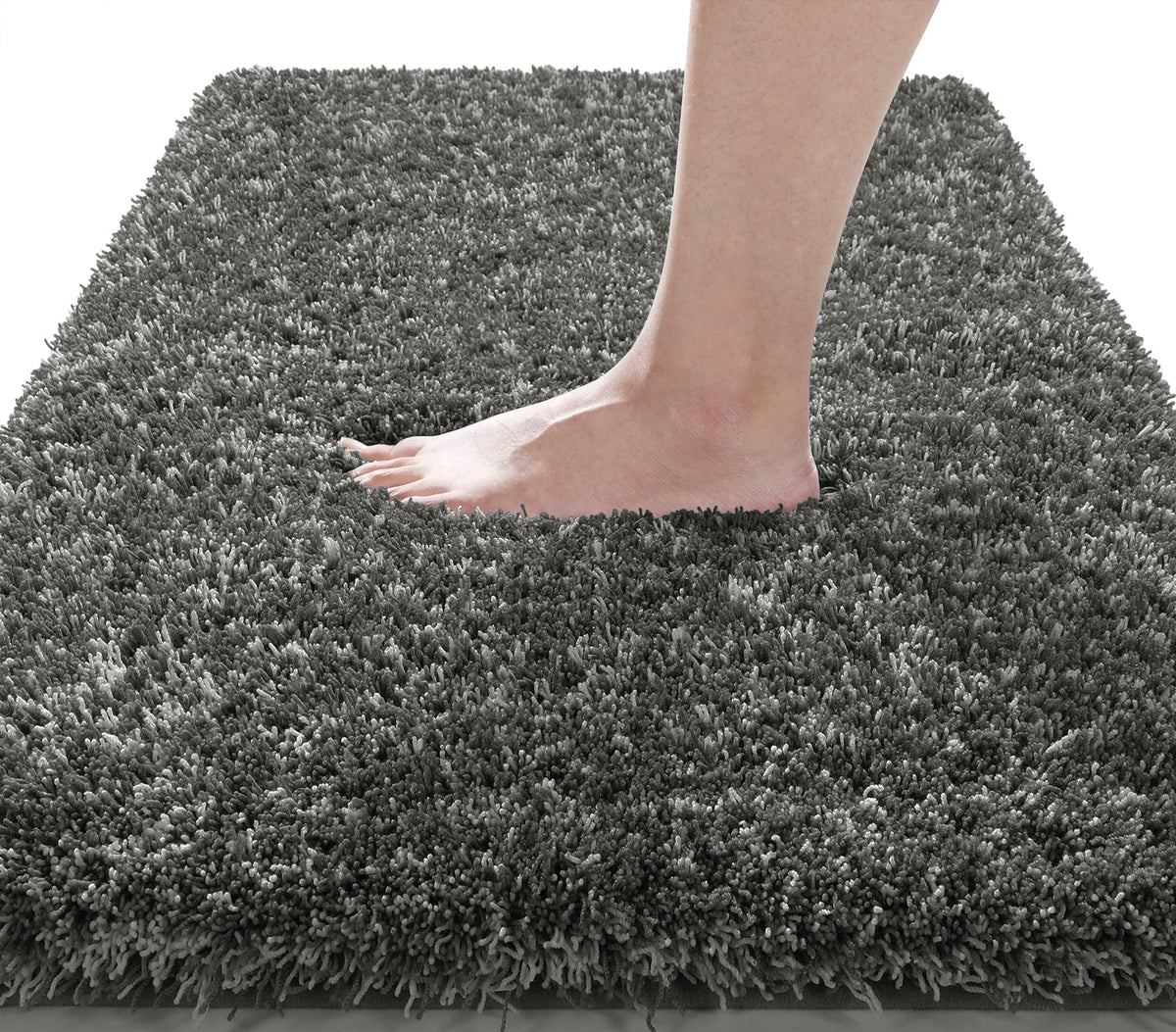 Yimobra Bathroom Rugs Non Slip Washable, Ultra Soft and Water Absorbent Bath Mats, Fluffy Shower Mat Outside, Plush Matts for Bathroom Floor/Sink, 24X17, Home Decor Accessories, Light Gray and White