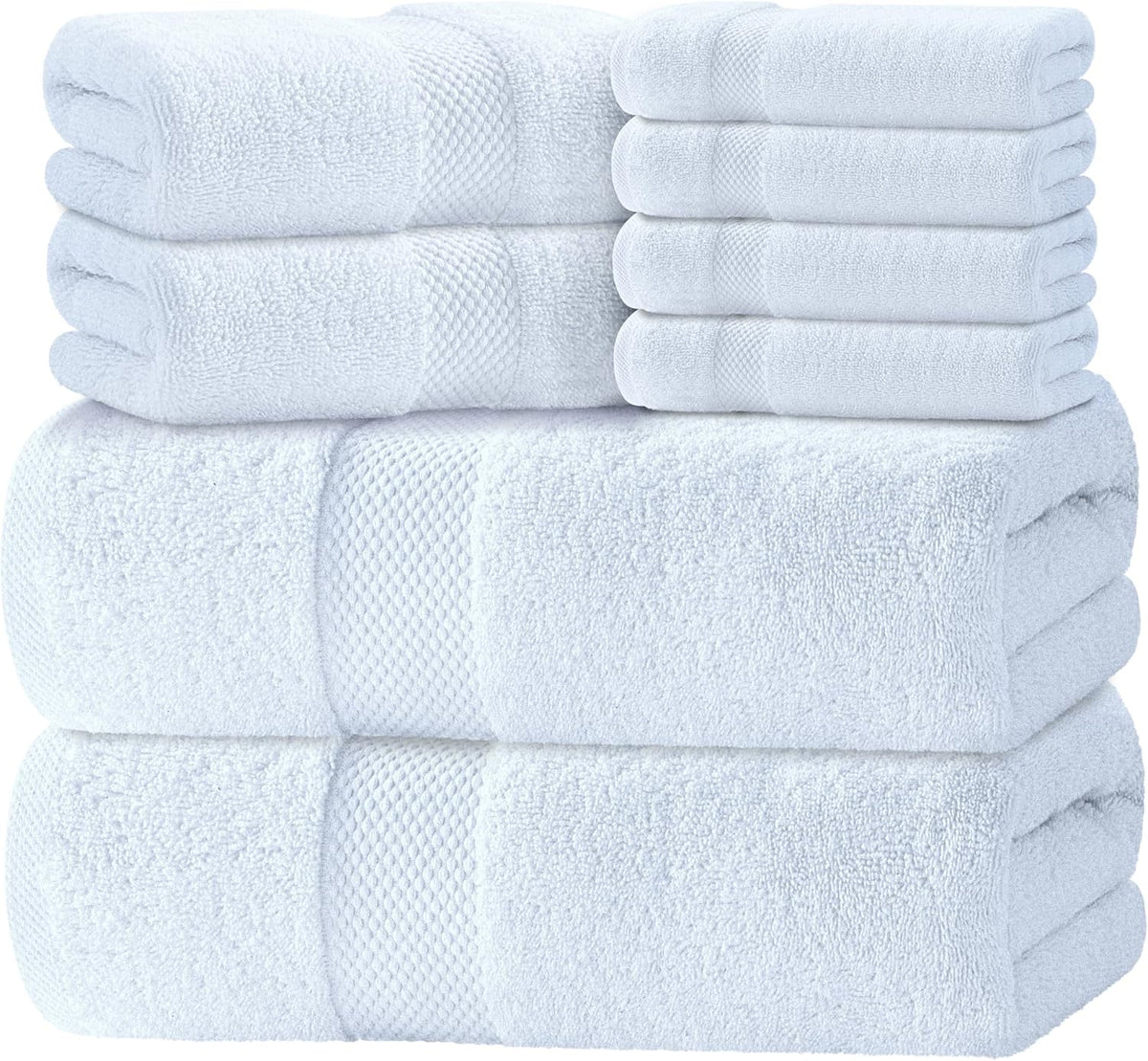 White Classic Luxury White Bath Towel Set of 8 - Soft 100% Turkish Cotton