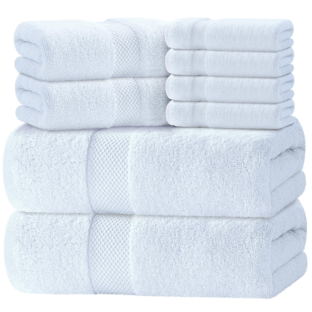 White Classic Luxury White Bath Towel Set of 8 - Soft 100% Turkish Cotton