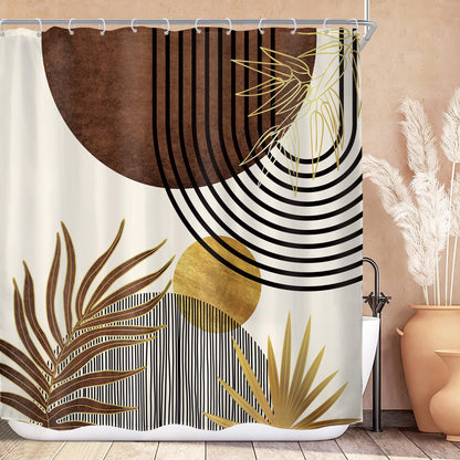 KOMLLEX Mid Century Green Boho Shower Curtain, Abstract Modern Shower Curtains for Bathroom, Plant Botanical Minimalist Leaf Arch Sun Fabric Liner Waterproof Polyester 12 Pack Hooks 60Wx72L Inches