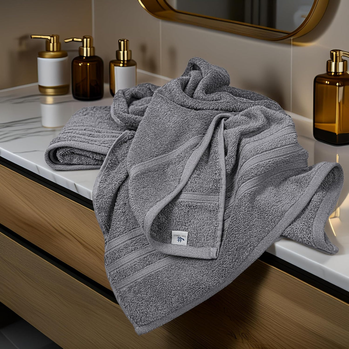 Tens Towels 4 Piece Bath Towels 27x54 Inches, Dark Grey