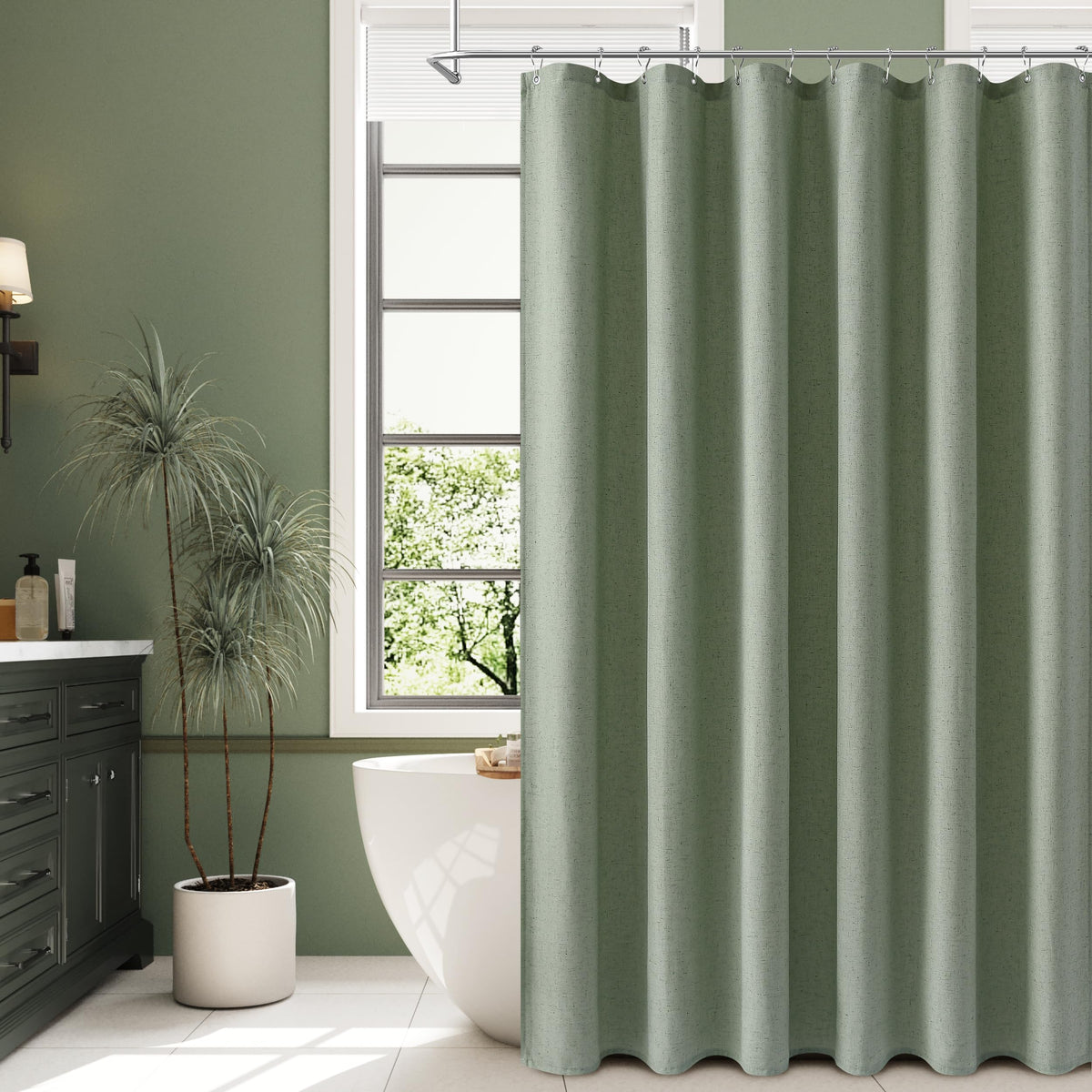 Naturoom Linen Shower Curtain 72 Inch Long for Bathroom Beige 1 Panel