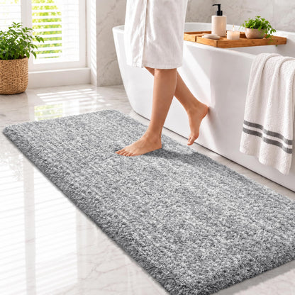 Yimobra Bathroom Rugs Non Slip Washable, Ultra Soft and Water Absorbent Bath Mats, Fluffy Shower Mat Outside, Plush Matts for Bathroom Floor/Sink, 24X17, Home Decor Accessories, Light Gray and White