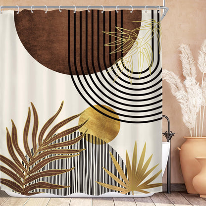 KOMLLEX Mid Century Green Boho Shower Curtain, Abstract Modern Shower Curtains for Bathroom, Plant Botanical Minimalist Leaf Arch Sun Fabric Liner Waterproof Polyester 12 Pack Hooks 60Wx72L Inches