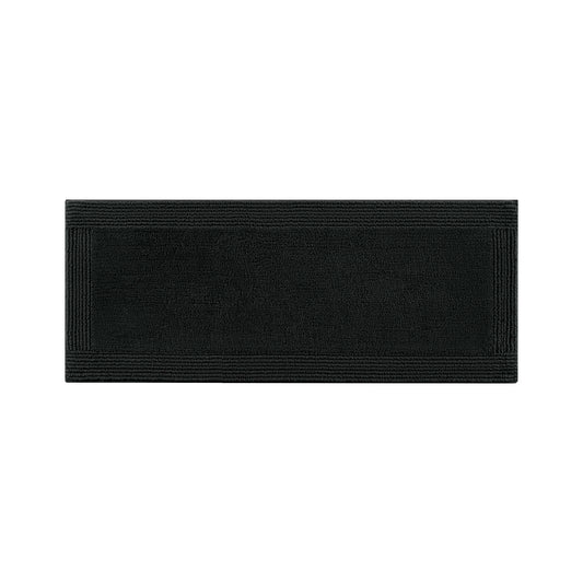 17x24 Inch 100% Cotton Tufted Bath Rug, 3000 GSM Reversible Bathroom Mat, Plush Absorbent Floor Mat for Shower, Vanity, Tub, Black, Machine Washable, Medium Pile 0.5 Inch