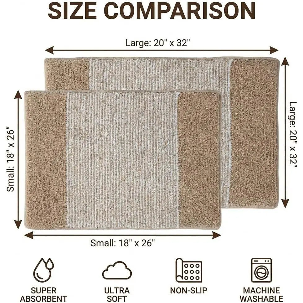 Bathroom Mat 26x18, Soft Absorbent Striped Bath Mats, Machine Washable Microfiber Floor Mats for Bathroom Tubs, Sinks and Showers,Dark Brown