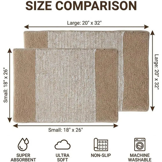 Bathroom Mat 26x18, Soft Absorbent Striped Bath Mats, Machine Washable Microfiber Floor Mats for Bathroom Tubs, Sinks and Showers,Dark Brown