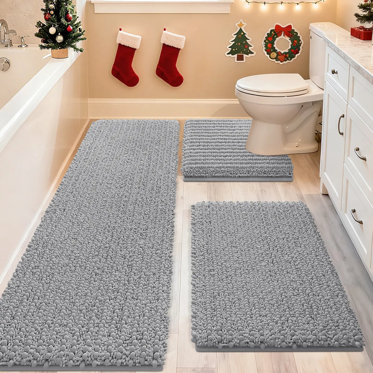 ACCUMTEK Upgrade Extra Large Bathroom Rug Set Ultra Soft, Thick Absorbent Bath Mats, Non Slip Chenille Toilet Mat for Bathroom, Bedroom, Kitchen