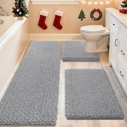 ACCUMTEK Upgrade Extra Large Bathroom Rug Set Ultra Soft, Thick Absorbent Bath Mats, Non Slip Chenille Toilet Mat for Bathroom, Bedroom, Kitchen