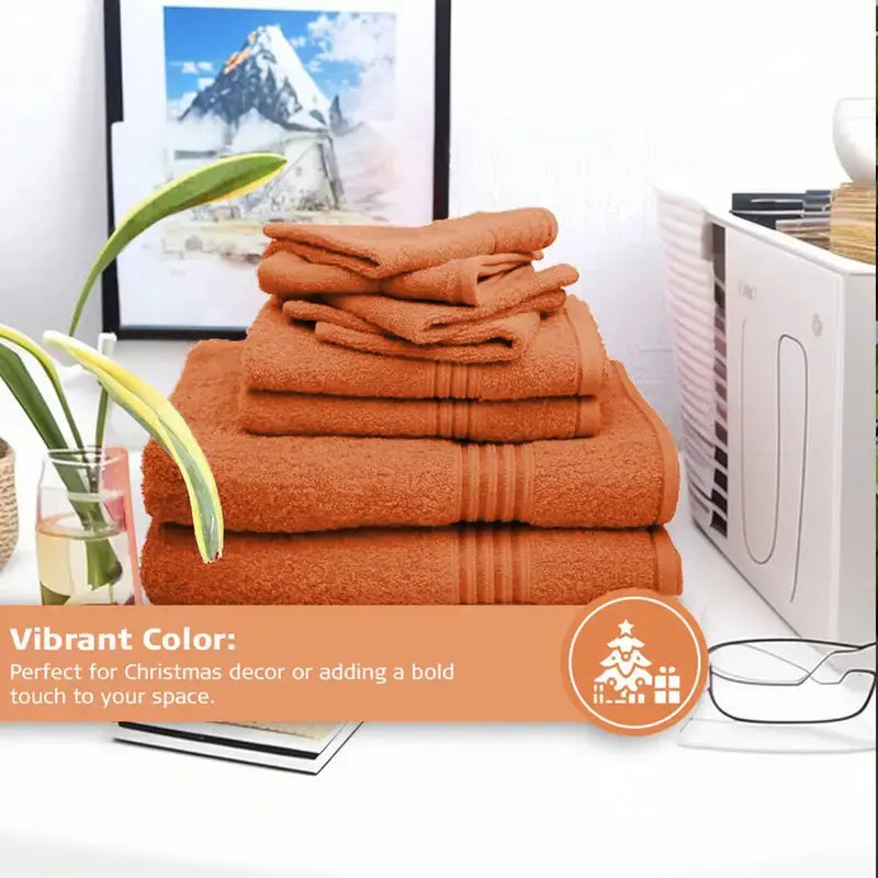 Hurbane Home Unisex Plain 8-Count 100% Pure Cotton Set - 2 Bath Towels, 2 Hand Towels, 4 Washcloths, Super Soft, Water Absorbent, Pouch Pack for Bathroom Home Use