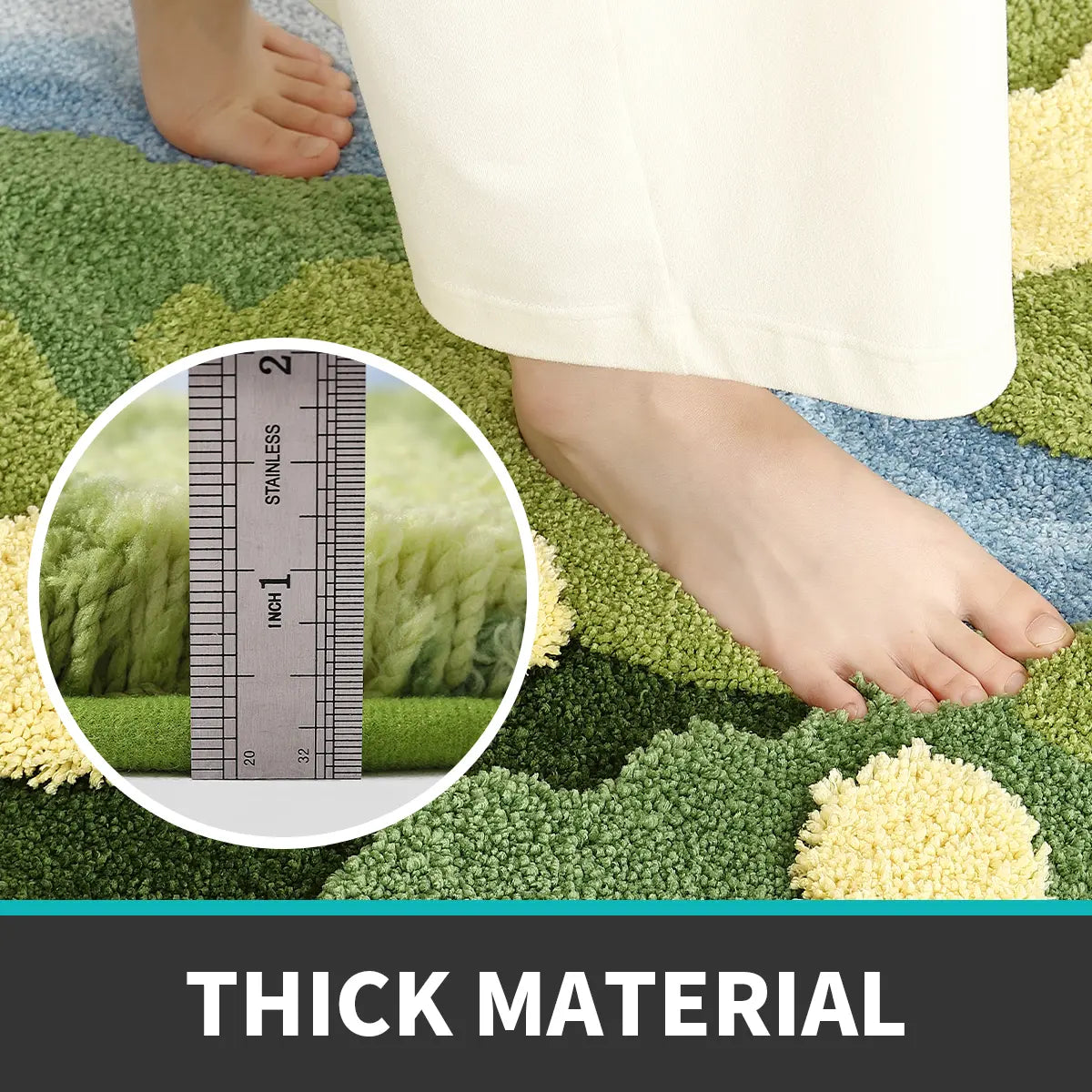 LUMI Moss Bath Mat, Cozy Modern Ultra-Thick Soft Green Plant-Themed Microfiber Rug with Non-Slip Rubber Backing, Fade-Resistant Water-Absorbent for Shower Floor & Sink, 20x32in Home Bathroom Accessory