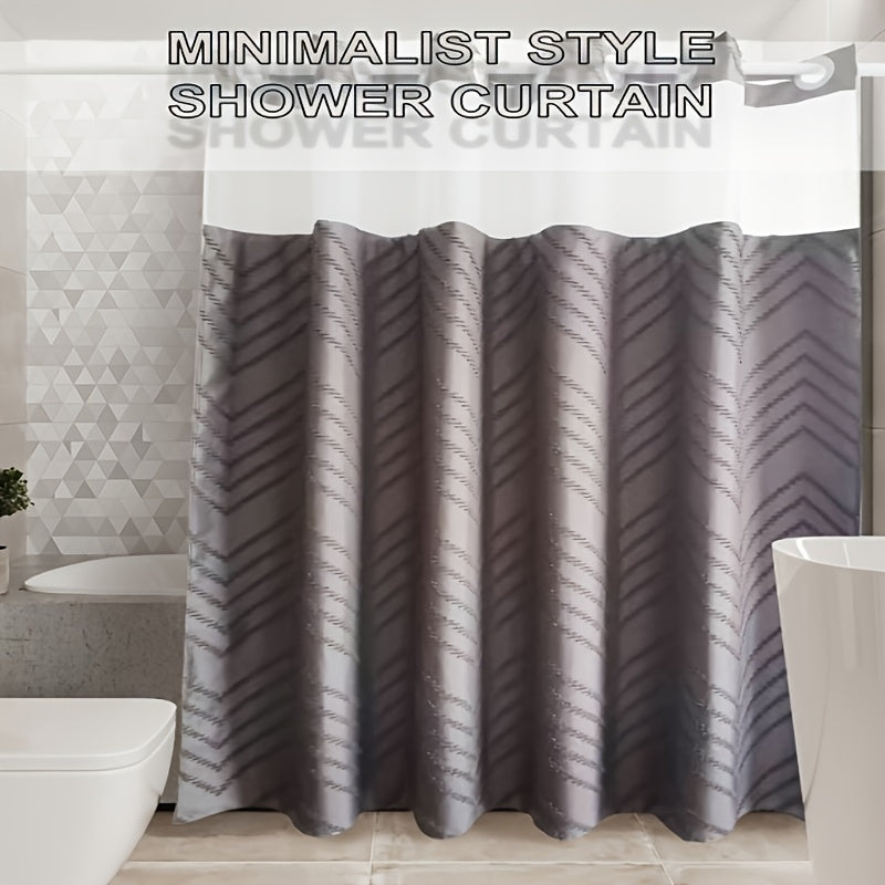 1pc Bohemian Gray Cut-Out Double-Layer Shower Curtain with Grommet Top, Detachable Double-Layer Bathroom Partition Curtain, Decorative Bath Curtain