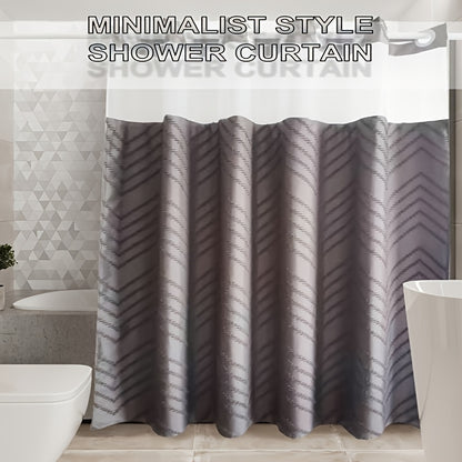 1pc Bohemian Gray Cut-Out Double-Layer Shower Curtain with Grommet Top, Detachable Double-Layer Bathroom Partition Curtain, Decorative Bath Curtain