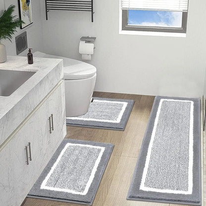 LOKHOM Bathroom Rug Sets, Non Slip, Absorbent Microfiber, Soft Farmhouse Bathroom Rug, Includes U-Shaped Toilet Mat, Shower, Machine Washable Home Goods Grey rug Cozy Bath Mat summerwins,back to school,dorm essentials,home decor,home essentials