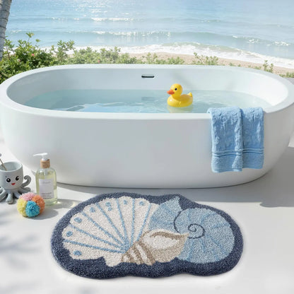 LUMI Thick Ocean Shell Beach Bathroom Rug, Non-Slip Ultra Soft Washable Absorbent Quick Dry Microfiber Mat, 20"x35" for Shower Floor, Bathroom Decor