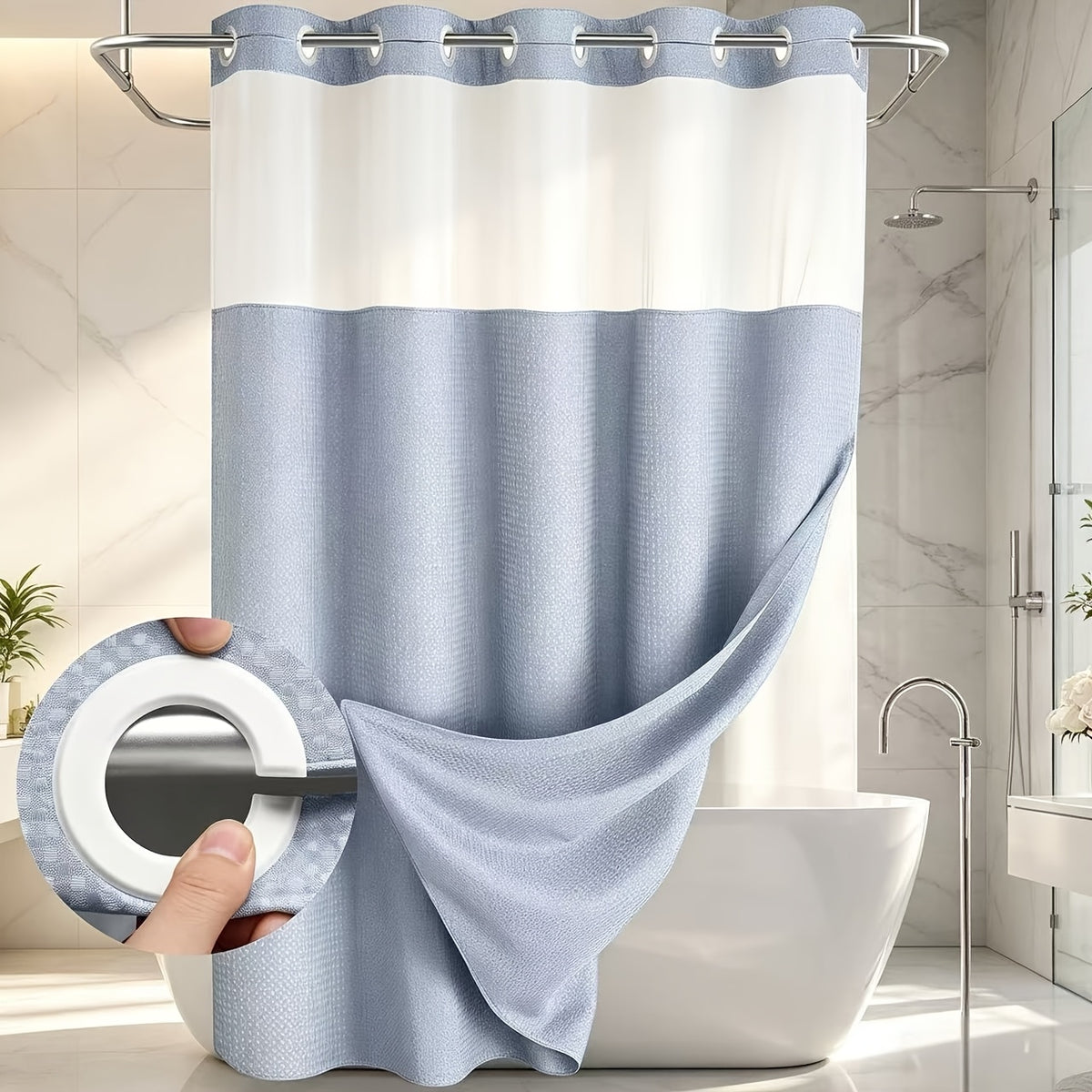 Double Layer Bath Curtain with Large Hole Dots, Polyester