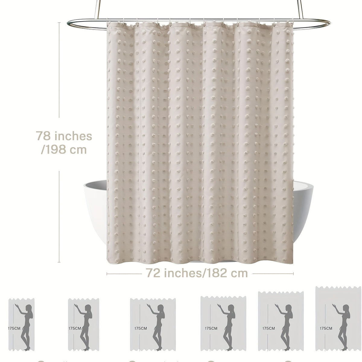 [Bohemian Polka Dot] Bohemian Chic Polka Dot Shower Curtain with White Hooks, Machine Washable Polyester Bathroom Decor