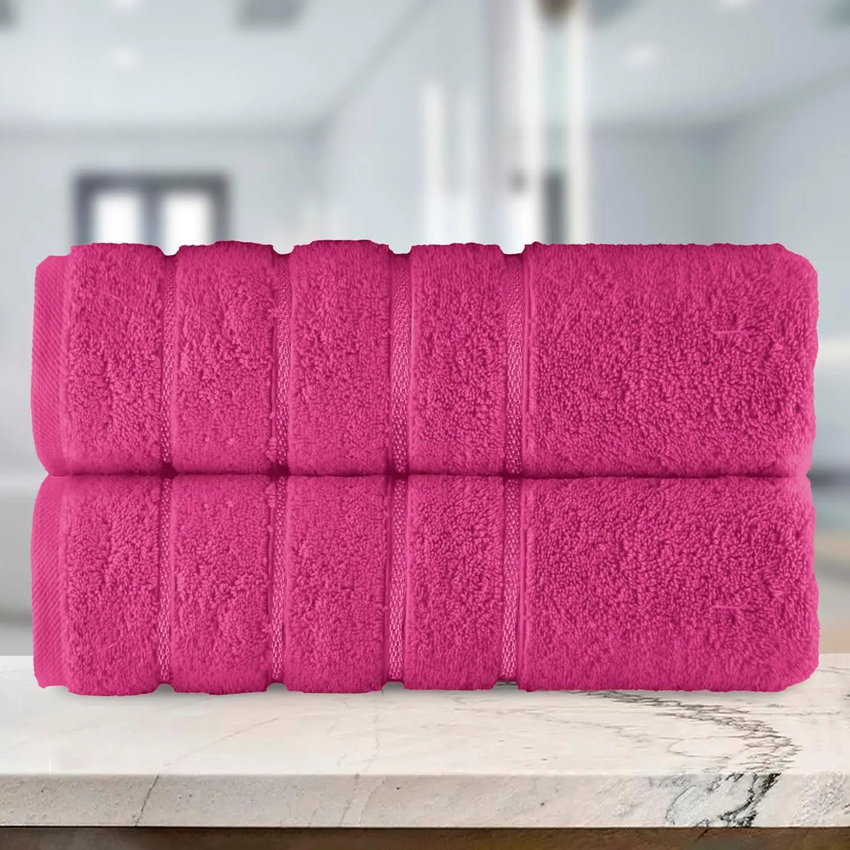 Mocassi Fluffy Thick 2-Pack Premium Turkish Cotton 4-Line Stripe Bath Towel Set, Absorbent Breathable Water-Absorbent Body Towels, 27x54 in