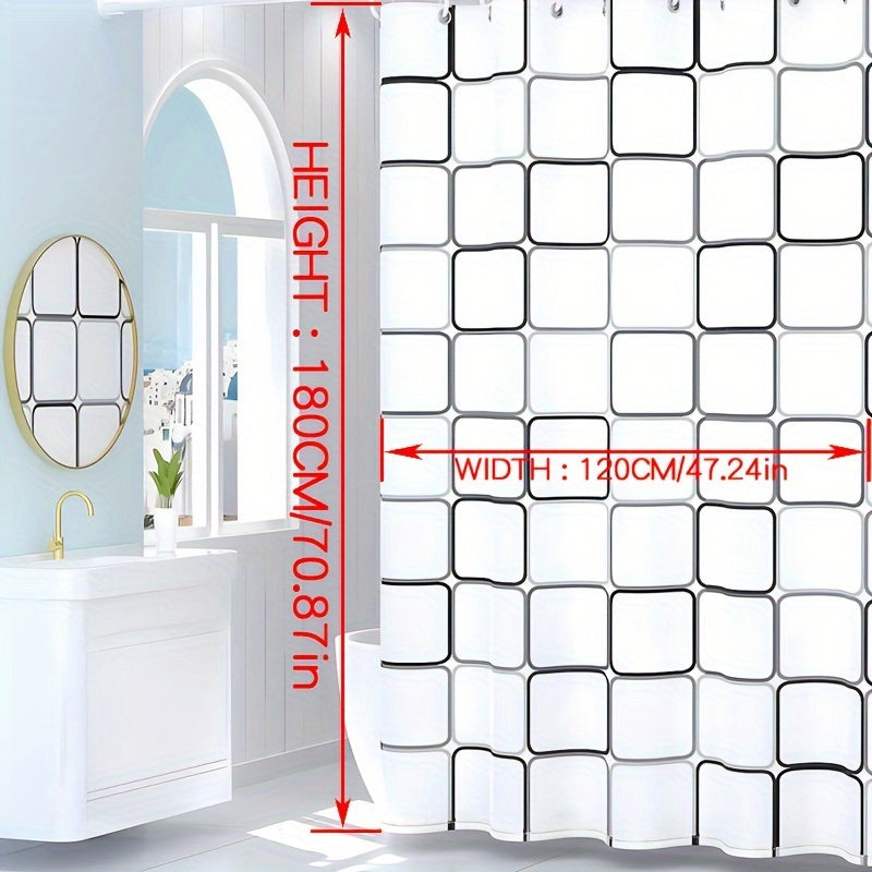 1pc Multiple Sizes Available for Selection Semi-Transparent Large-Grid Pattern PEVA Shower Curtain, Plastic Shower Curtain, Dry-Wet Separation Hanging Curtain, Home Decoration Curtain, with Plastic Shower Curtain Hooks And Metal Eyelets