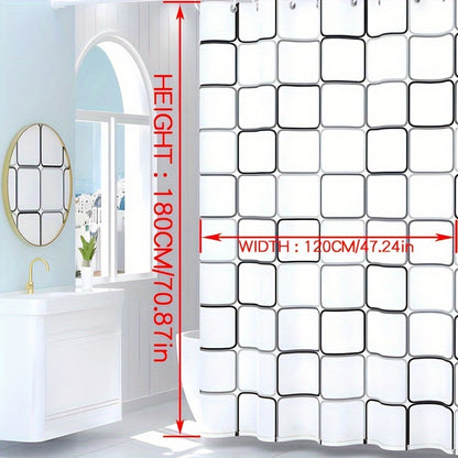 1pc Multiple Sizes Available for Selection Semi-Transparent Large-Grid Pattern PEVA Shower Curtain, Plastic Shower Curtain, Dry-Wet Separation Hanging Curtain, Home Decoration Curtain, with Plastic Shower Curtain Hooks And Metal Eyelets