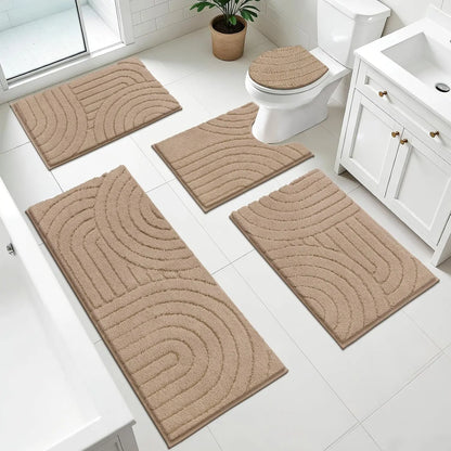 [Back to School] HEBE Washable Bathroom Rugs Sets 5 Piece, Soft Absorbent Microfiber Bath Mat for Bathroom, Non Slip Washable Bath Rug Set with Toilet Cover, Bath Runner and U-Shaped Contour Toilet Rug summerwins,home essentials